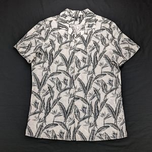 Express Black and White Leaf Print Casual Button Down Shirt